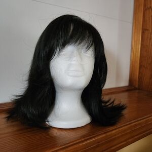 Adolfo Black Layered Synthetic Wig with Soft Fringe